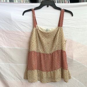 Paper Crane sleeveless cropped blouse. 70’s style. Cream and rose. Lined. Large